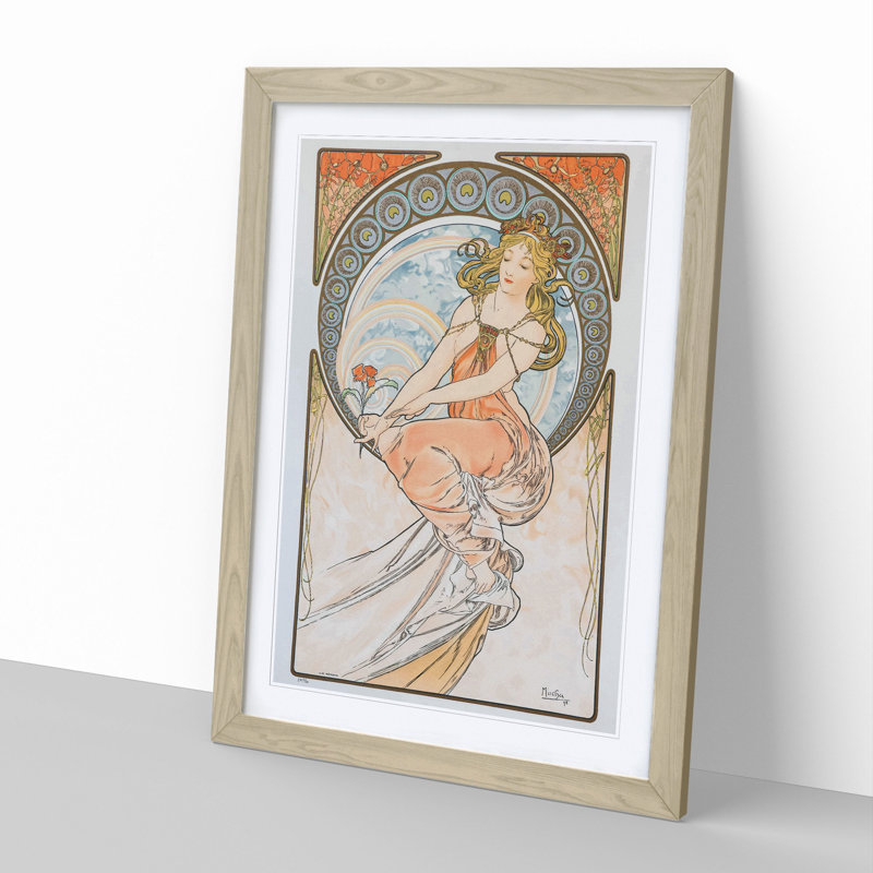 Flower in Hand by Alphonse Mucha - Picture Frame Painting, 65cm H x 48cm W x 2cm D, Oak Framed