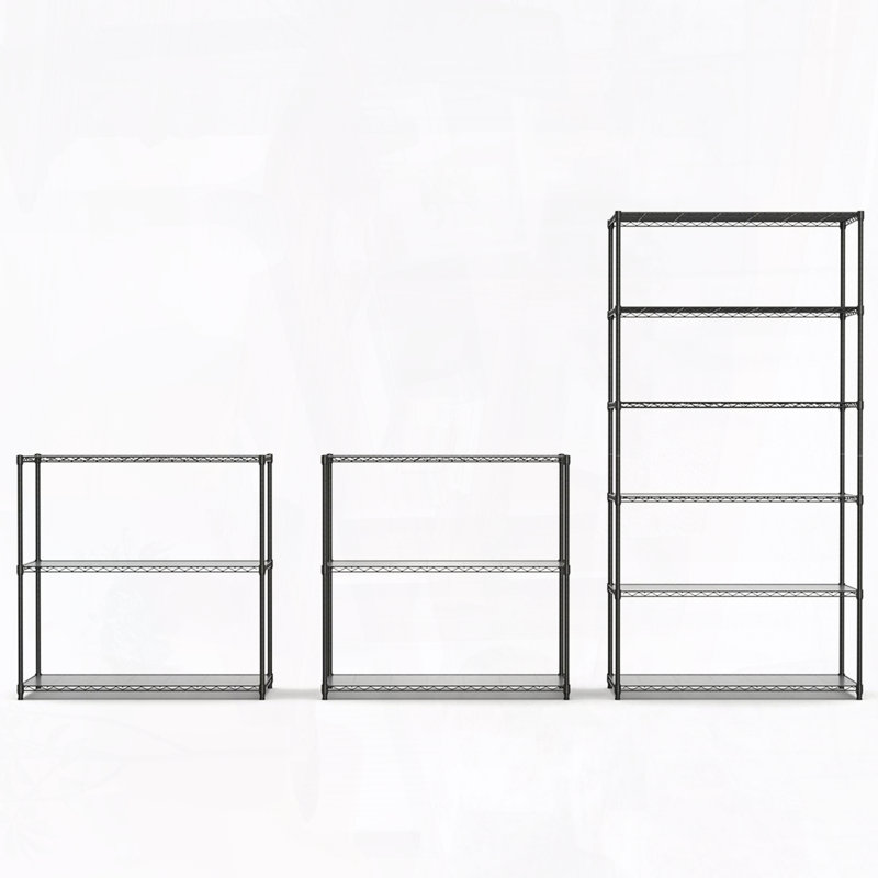 Ensemble de 2 étagères grillagées robustes à 3 niveaux - capacité de 1050 lb, réglables, avec doublures de tablette