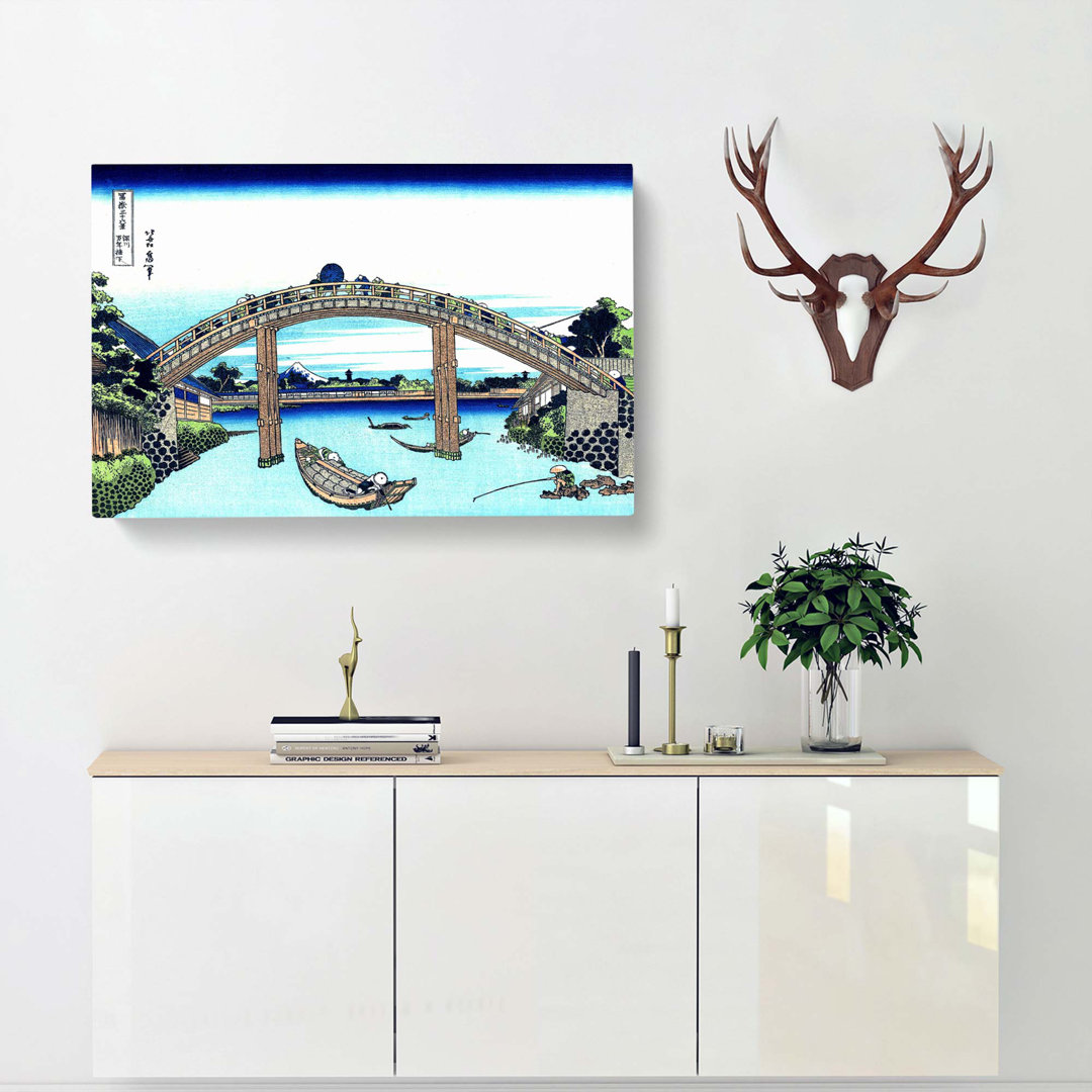 Bridge Over The River by Katsushika Hokusai - Wrapped Canvas