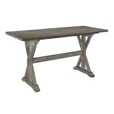 Table de salle à manger à hauteur de comptoir rustique en bois d'hévéa massif gris patiné, 6 places, mobilier de cuisine rectangulaire
