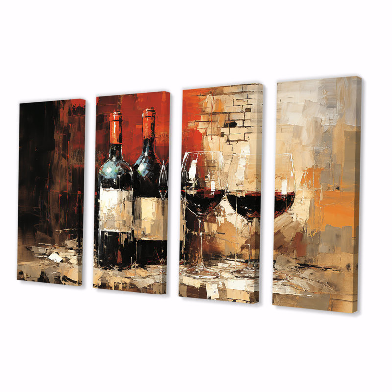 «Midnight Blue Sommeliers Red Wine - Wine», art mural 4 pièces pour le salon, H 28 po x l 48 po