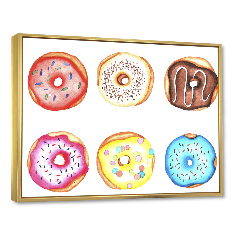 «Funny Donuts», reproduction sur toile, H 30 po x l 40 po x P 1,5 po, Cadre flottant doré