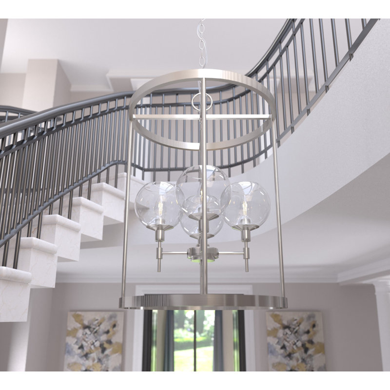Lustre cylindrique à 4 lumières Xidane, Nickel brossé
