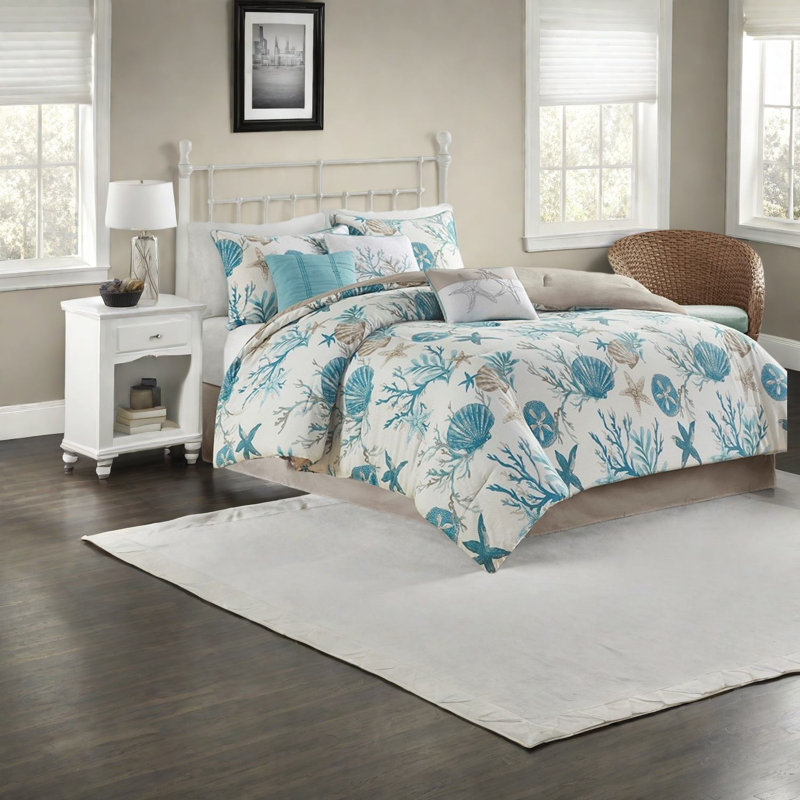 Ensembles de literie pour grand lit luxueux en coton, confort côtier turquoise pour la maison