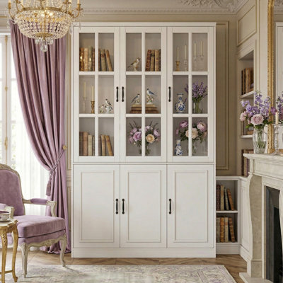  78.7'' H x 47.2'' W Freestanding Wood Bookcase with 3 Glass Doors