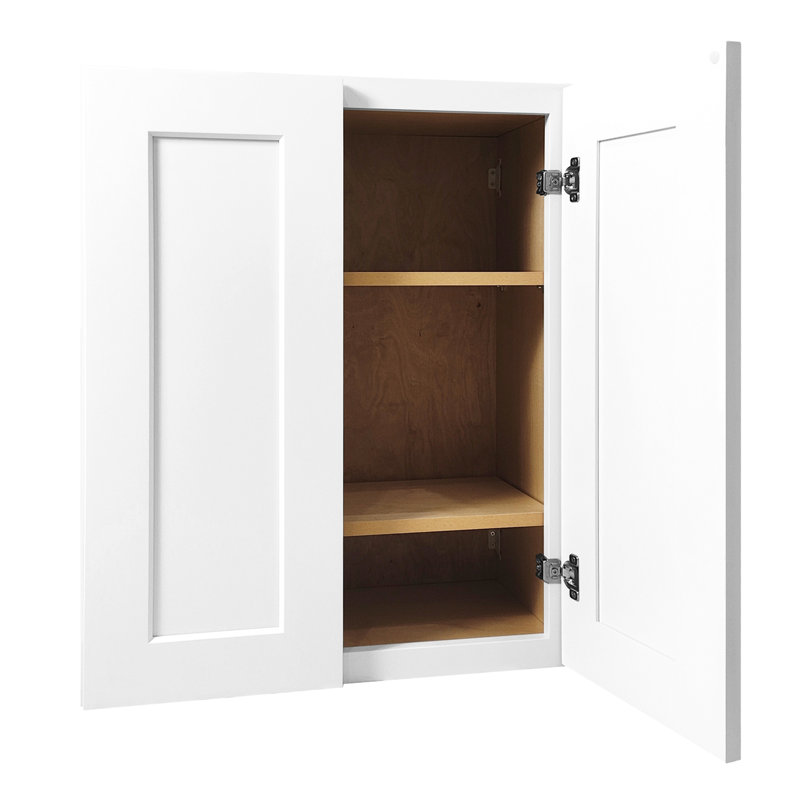 Armoire murale blanche en bois massif avec 2 portes et réglable pour le rangement de la buanderie, style Shaker classique, assemblage facile, charnières à fermeture en douceur, garage de bureau, tablettes,