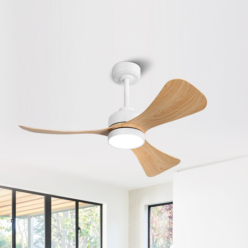 42 In. 3 Abs Blades Indoor Ceiling Fan With Light Kit And Remote, White, Wood Grain