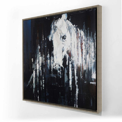 Abstract Horse on Black Background - Horse Blue Framed Canvas