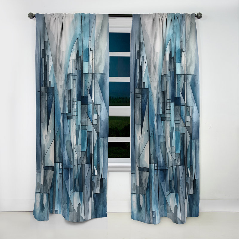 Blue Abstracted Harmonies Of Shape III - Abstract Geometric Blackout Curtain - 1 Panels, 52" W x 108" L