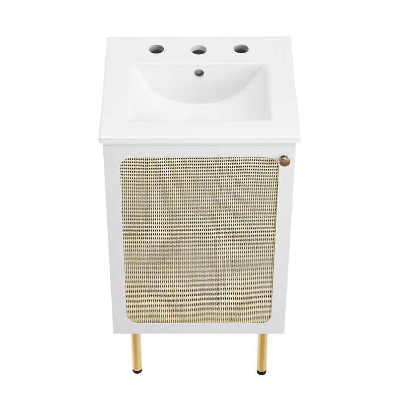 Meuble-lavabo simple 17,5 po avec plateau en bois Modway, Blanc, Blanc / doré