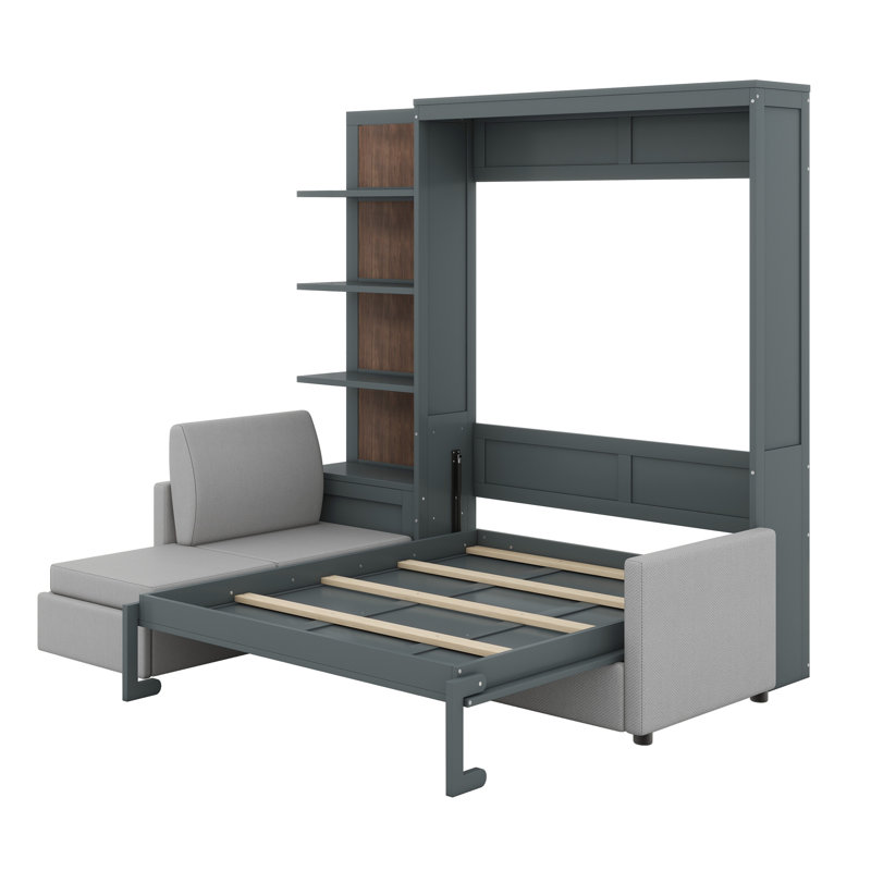Lit escamotable mural avec canapé et tablettes Murphy, gris