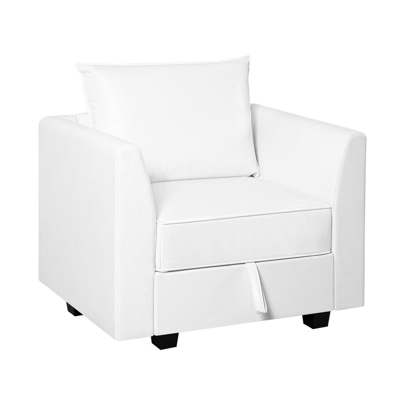 Ruen Convertible Air Leather Accent Chair  for Living Room, Apartment, Office, Bright White Air Leather, No