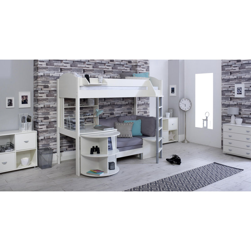 Melodie European Single (90 x 200cm) L-Shaped Bunk Bunk Bed with Bookcase, Silver, White
