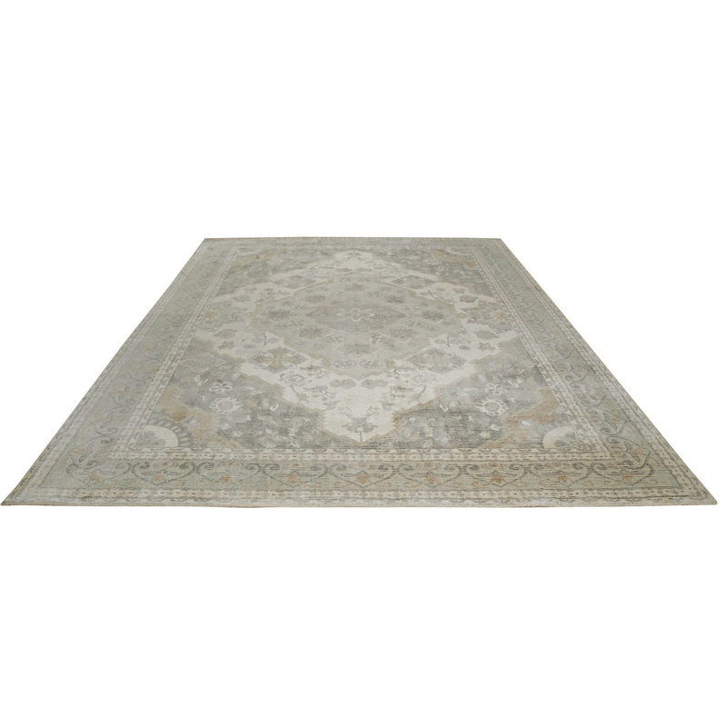 Green Hand-Knotted Wool Diamond Bloom Classic Traditional Modern Contemporary Carpet Rug, 8' x 10'