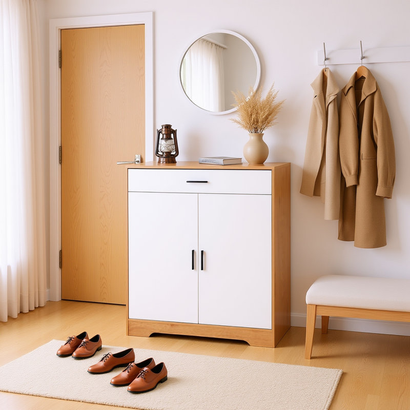 Armoire de rangement à chaussures à 4 niveaux avec tiroir, range-chaussures autoportant avec tablettes réglables et portes doubles pour vestibule, couloir, placard