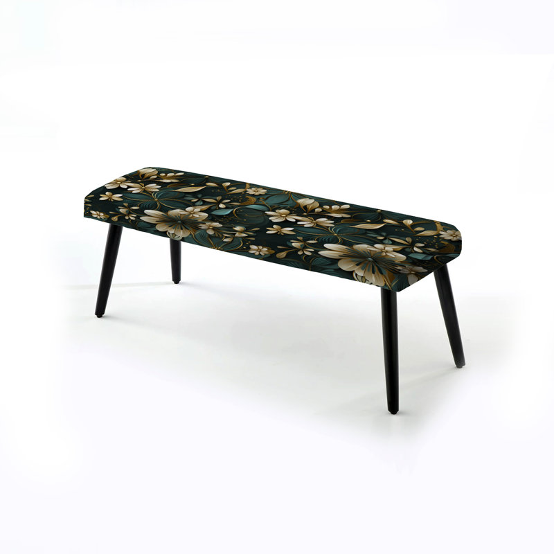 Gold Victorian Ornate Floral Elegance I - Geometric Upholstered Black Bench