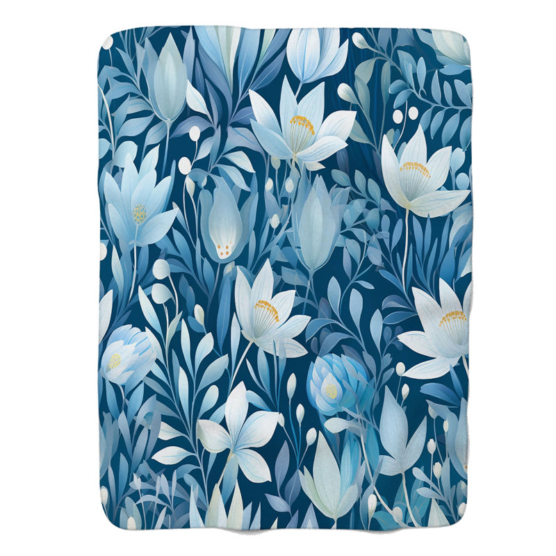 Cobalt Florals - Jeté de qualité supérieure en sherpa 1 pièce, Grand lit