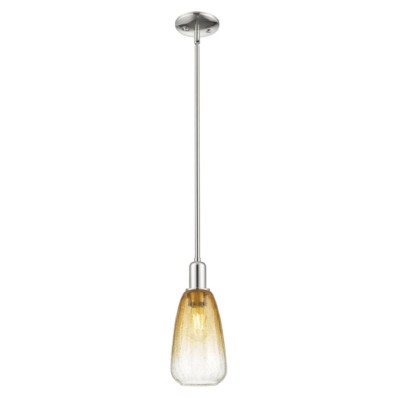 Downtown Urban - Olindo - Mini-luminaire suspendu avec tige 6 po 1 lumière - Abat-jour, Ambre, Nickel poli