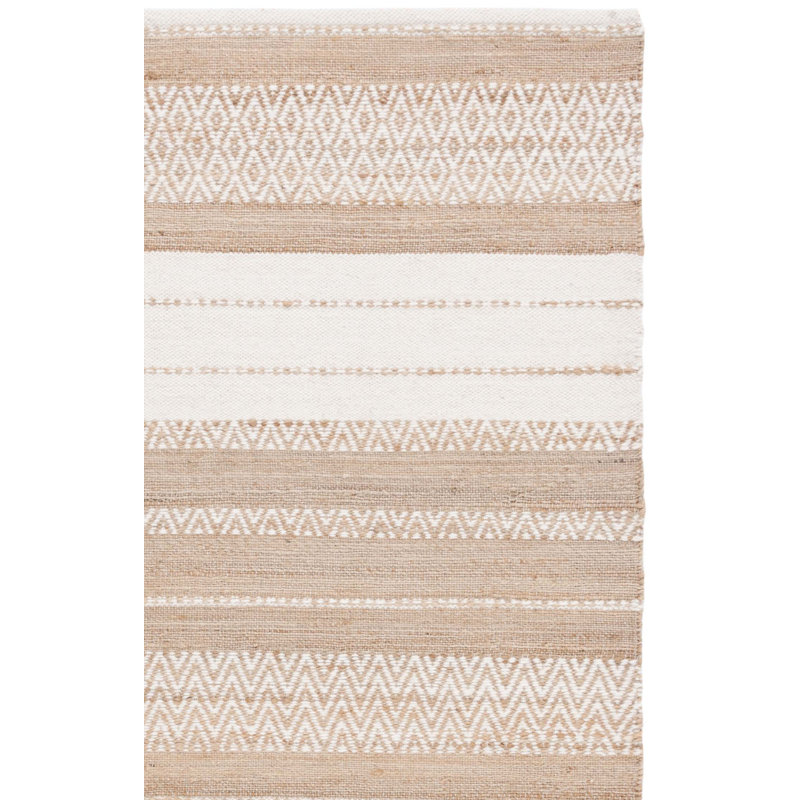 Tapis rayé fabriqué à la main Jekia en naturel / ivoire, Rectangle 8 pi x 10 pi