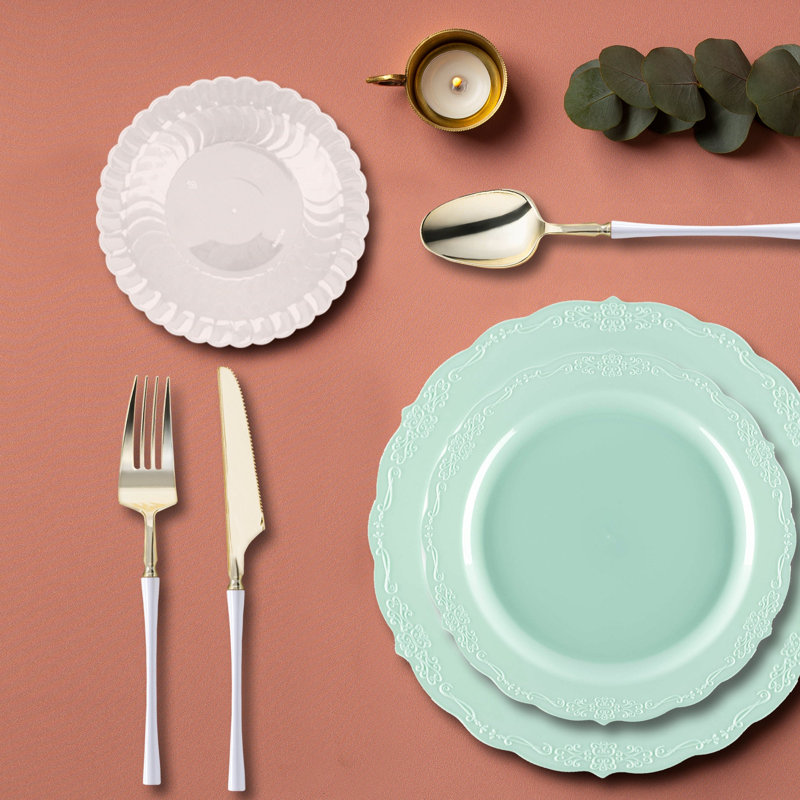 Turquoise Vintage Disposable Plastic Tableware Set - 120 Settings