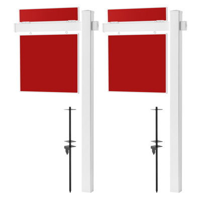 Poteau pour panneau immobilier, lot de 2, 1,83 m de haut, support de panneau immobilier en PVC avec bras de 91 cm, supporte jusqu'à 61 cm, facile à installer, résistant au vent, pour jardin, route, blanc (sans panneau), idéal pour les journées portes ouvertes et les visites de maisons.