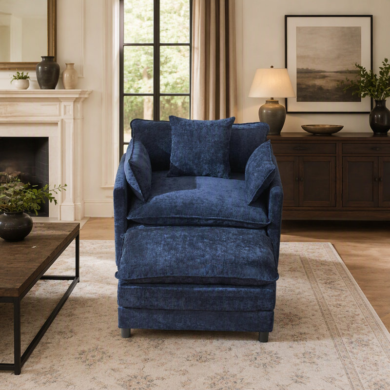 Fauteuil d'appoint rembourré en chenille de 39,4 po, fauteuil de lecture pour chambre à coucher, fauteuil club 39,4 po