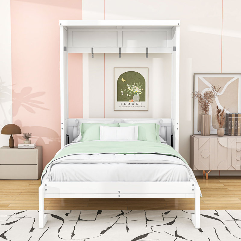 Lit escamotable en bois avec lattes, Lit simple, Blanc