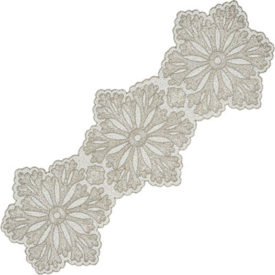 Chemin de table perlé à la main - Argent / Blanc - Chemin de table décoratif pour Noël, Pâques et les mariages
