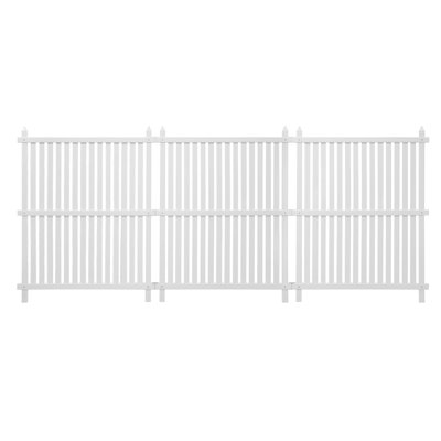 2 panneaux d'intimité extérieurs, clôture de climatiseur 36 x 45 po avec piquets de sol de 19,7 po, clôture pour équipement de piscine, clôture d'intimité en vinyle, idéale pour les poubelles et les climatiseurs, blanc