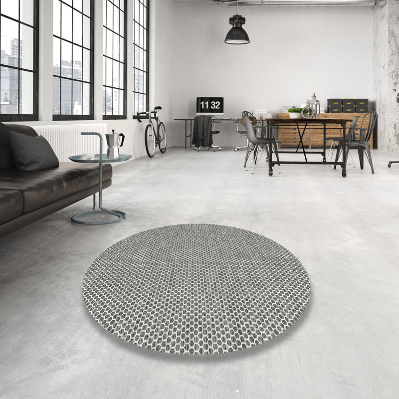 Tapis gris/zone noire contemporaine Hynes, Rond 4 pi