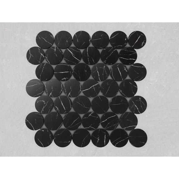 Black Nero Marquina Dots 12" x 12" Luxury Marble Mosaic Floor Tile 