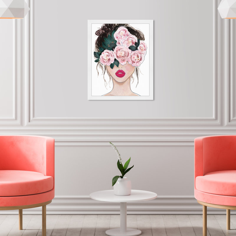 Flower Blind - Shadowbox, peinture sur papier, H 22 po x l 18 po, Cadre blanc