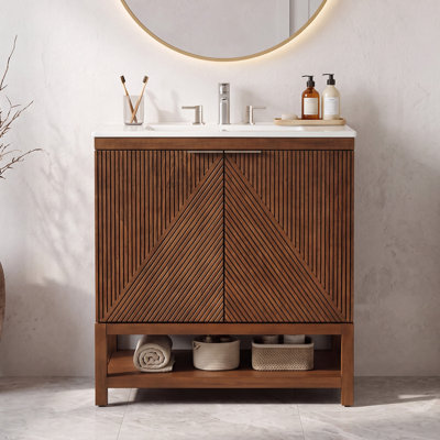 36" Solid Wood Bathroom Vanity with Ceramic Sink