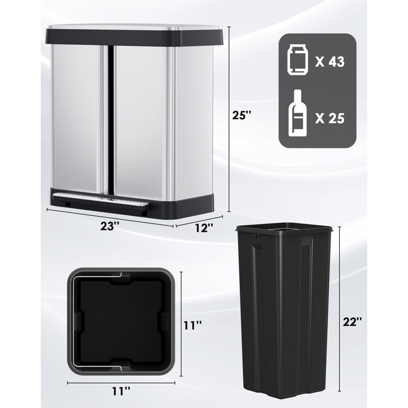 Poubelle à pédale 16 gallons, Argent