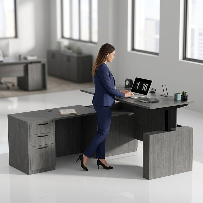 Parven 66.93'' Height Adjustable L-Shaped Executive Desk, Gray