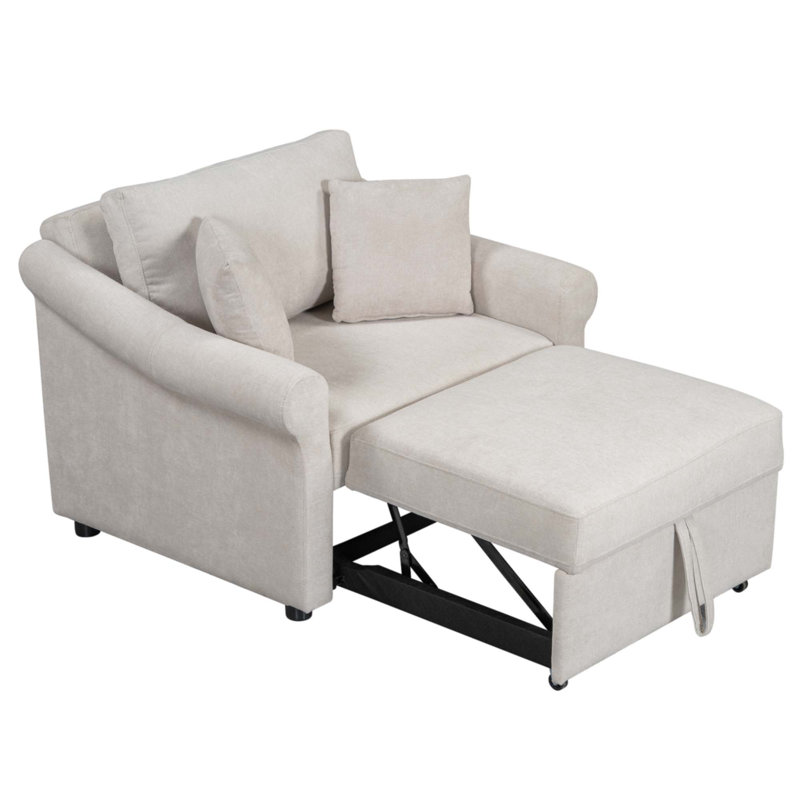 Fauteuil convertible en chenille avec dossier réglable, Beige