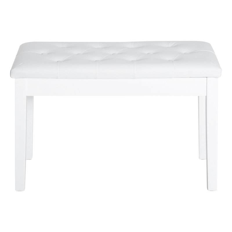 Piano Bench In White, With Soft Faux Leather Upholstery And Robust Wooden Base For Duets White Seat Frame Playing