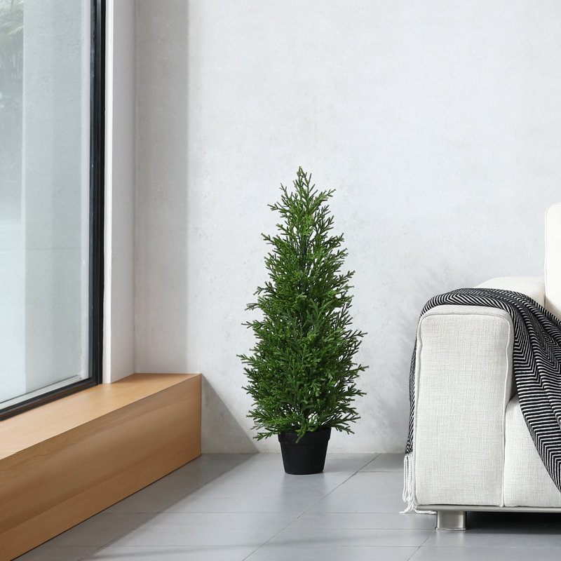 Adcock Artificial UV Resistant Cedar Topiary Trees for Outdoor, Faux Cypress Plant with Solar Light String