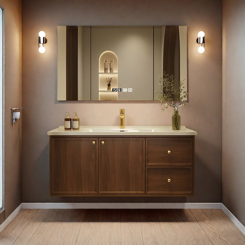 Middle ancient style solid wood bathroom cabinet, 19.68" H x 47.24" W x 21.65" D