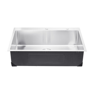 Évier de cuisine encastré 33 po à montage sur le dessus en acier inoxydable 304, 3Mm d'épaisseur, coins R10, taille interne 32 x 21 pouces, réduction du bruit de 9 po, drainage rapide avec support à ouverture standard, panneau,