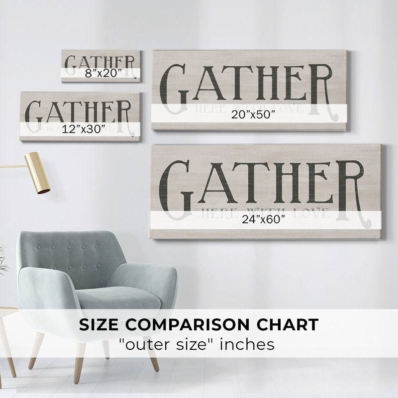 «Gather With Love» sur toile, art textuel, H 12 po x l 30 po x P 1,5 po