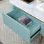Table basse Glam bleu sarcelle clair avec plateau en faux marbre blanc, tiroir dissimulé et amp; Tablette ouverte