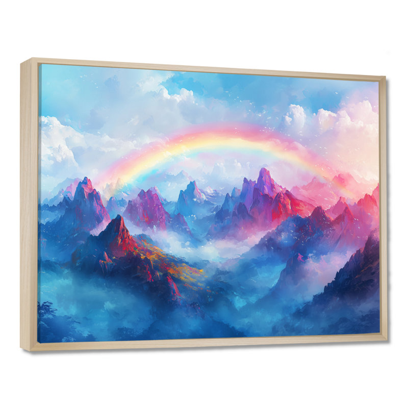 Arc-en-ciel au-dessus des montagnes - art mural arc-en-ciel, H 34 po x l 44 po, Cadre crème crème