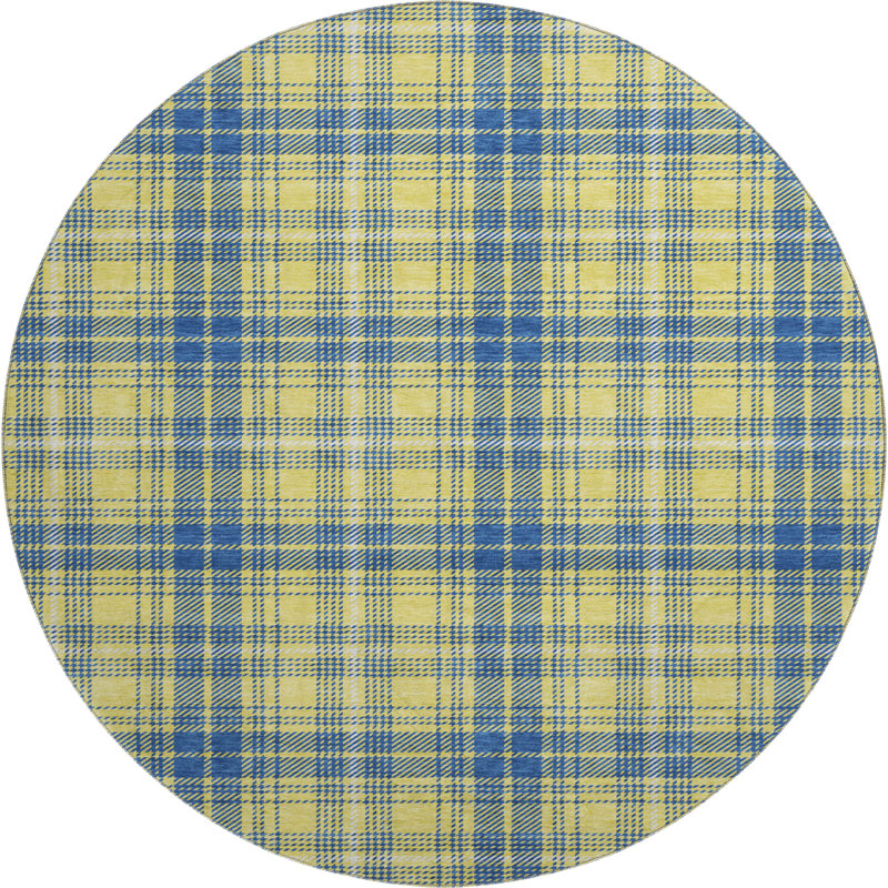 Premium Machine Washable Natoma AMF993 Plaid Rug, Round 8'