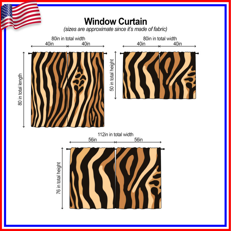 Rideau de fenêtre à motif zébré à imprimé animal obscurcissant et obscurcissant - 2 panneaux, 20 po x 80 po - 2 panneaux