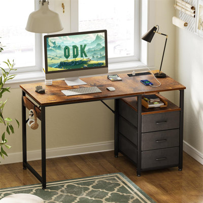 Steel Computer Desk with Built-In Electrical Outlet