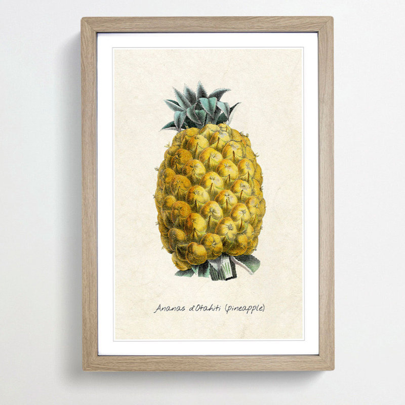 Illustration of a Pineapple - Framed Print, Oak Framed, 48cm H x 36cm W x 2cm D