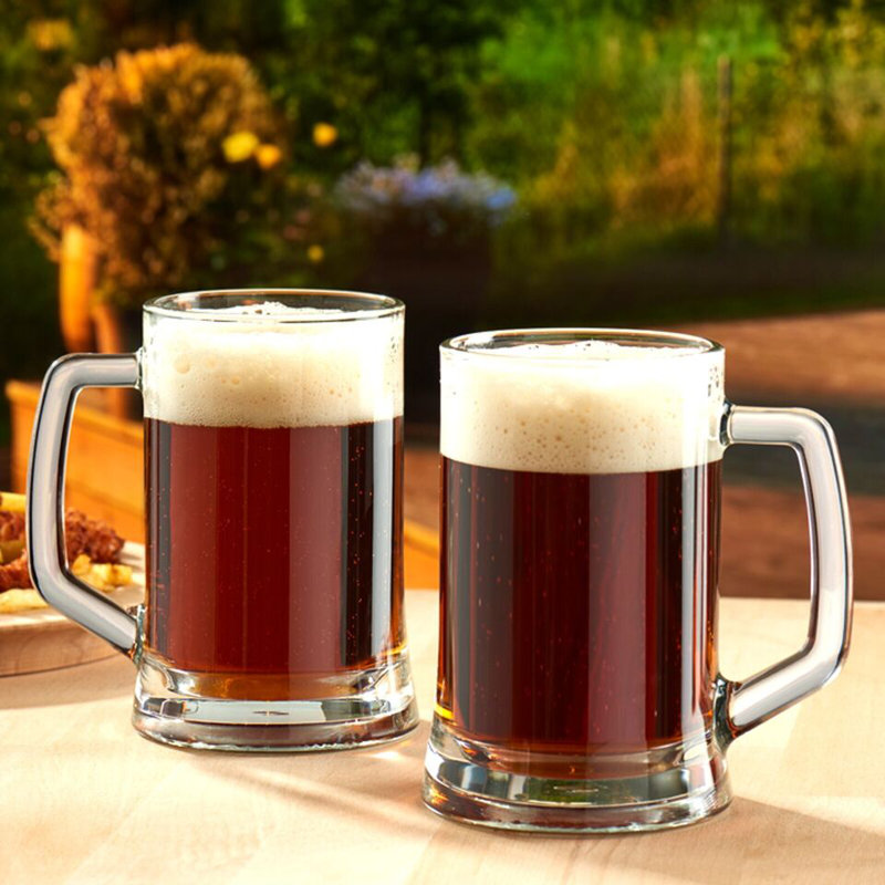 Set of 6 x 380ml Pub Style Beer Mugs Glasses Tankards Barware with Handle, Set of 2, 500ml