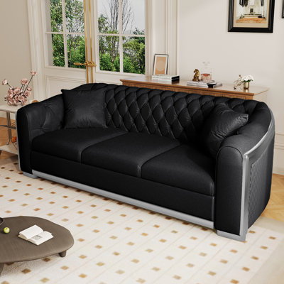 84" Luxury Tufted Sofa with Metal Inlay