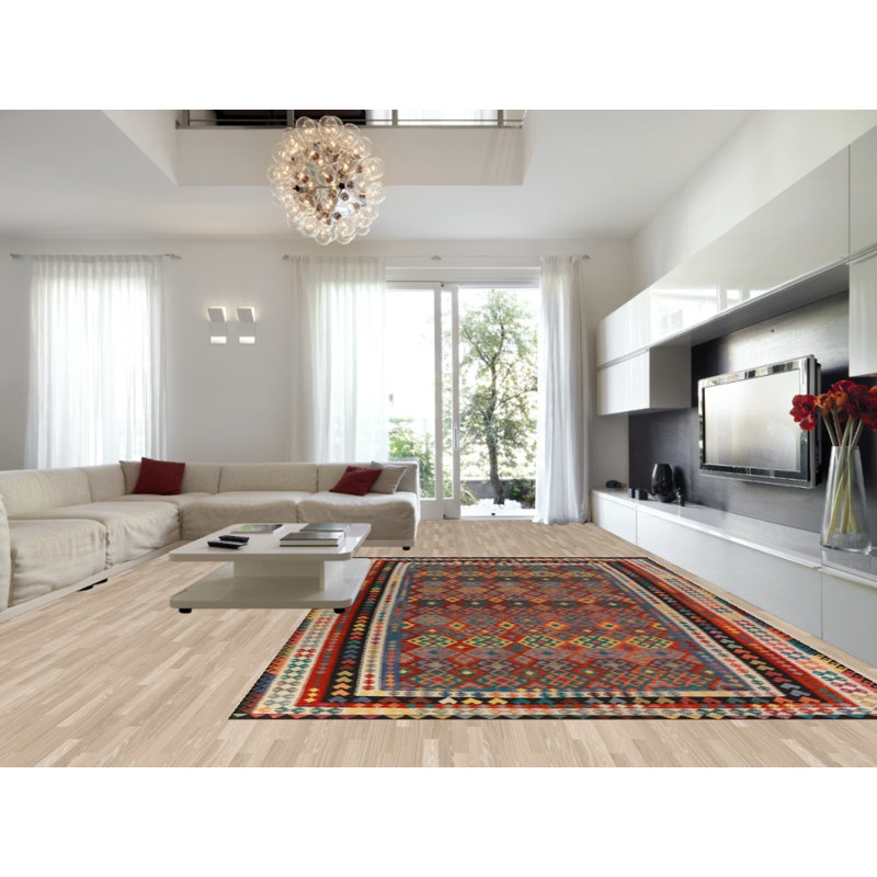 Tapis oriental géométrique en laine Kilim 10 x 16
